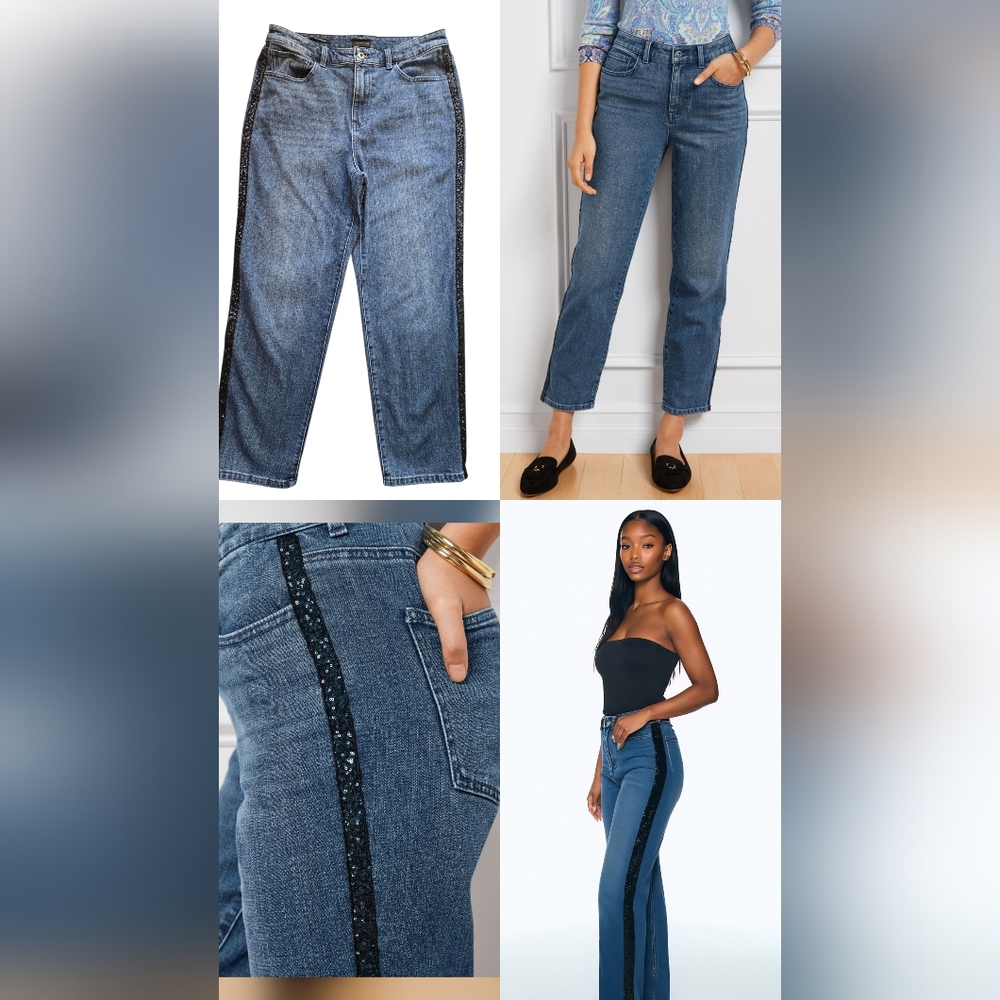 Talbots High Waist Straight Ankle Jeans with‎ Sequin Detail -  Size 10